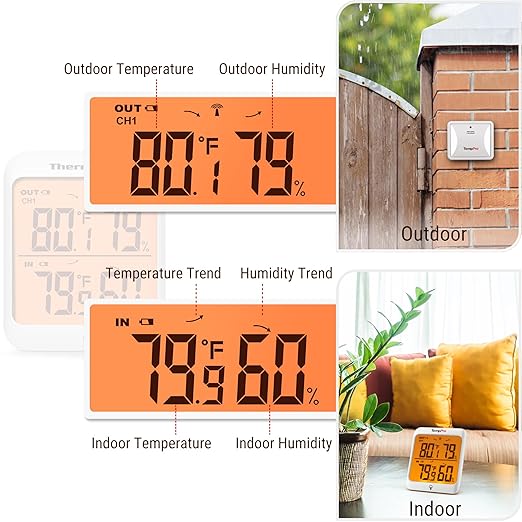 TempPro Indoor Outdoor Thermometer Wireless Hygrometer, 500FT Inside Outside Thermometer, Remote Temperature Monitor with Cold-Resistant Sensor, Outdoor Thermometers for Patio (Previously ThermoPro) - Image 2