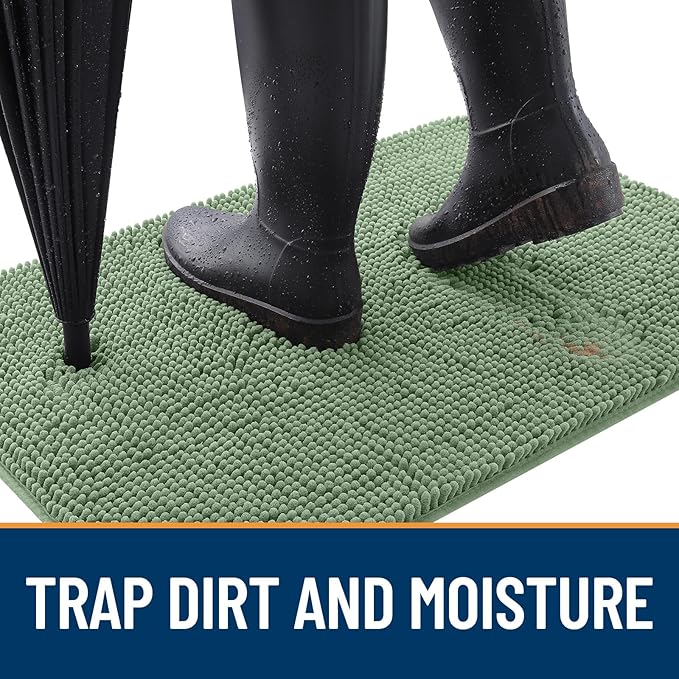 OLANLY Dog Door Mat for Muddy Paws 59x24, Absorbs Moisture and Dirt, Absorbent Non-Slip Washable Doormat, Quick Dry Chenille Mud Mat, Entry Indoor Entryway Carpet for Inside Floor, Olive Green - Image 2