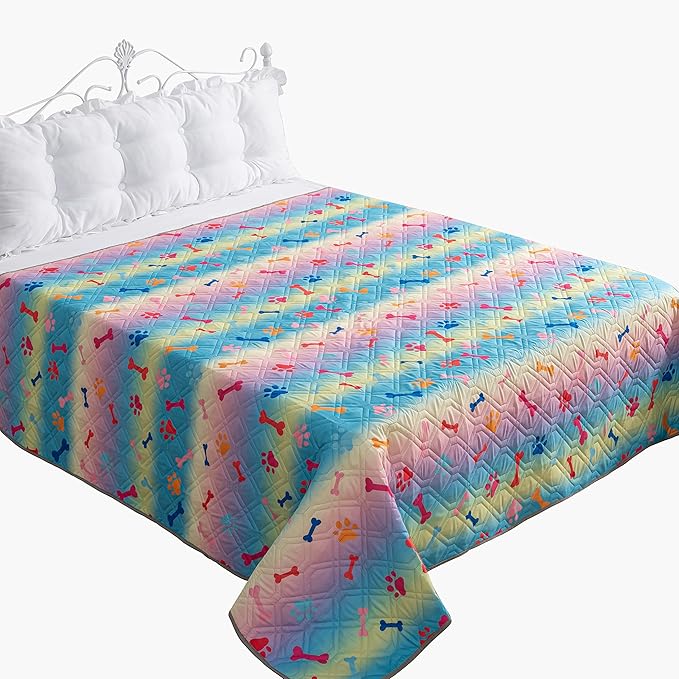 Waterproof Dog Bed Covers for Couch Protection Dog Pet Blanket Furniture Protector (52"x82",Colourful+Grey) by CHHKON