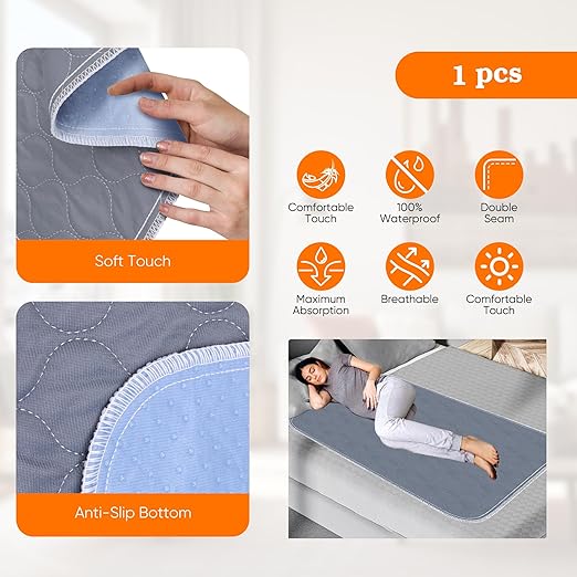 Reusable Chair Pads for Incontinence Absorbent Seat Protector Pads Bed Pads Washable Waterproof for Adults Elderly Kids Pets Chucks Pads (35x60inch) Gray - Image 4