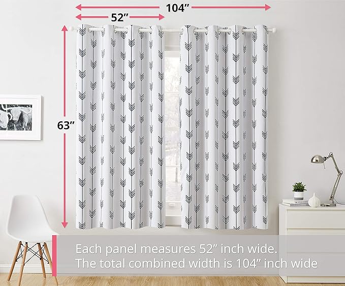 HLC.ME Arrow Printed Privacy Blackout Energy Efficient Room Darkening Thermal Grommet Window Curtain Drape Panels for Kids Bedroom - Set of 2 - Platinum White/Navy Blue - 63" inch Long - Image 3