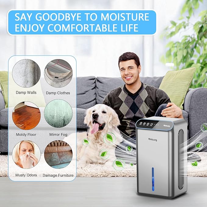 Dehumidifier for Basement (85 OZ, 800 sq ft) Quiet Dehumidifiers for Home, Auto Shut-Off, Sleep Mode, 3 Gear Timer(8H,16H,24H), Small Dehumidifier for Bedroom, Bathroom with Drain Hose(Gray Black) - Image 7