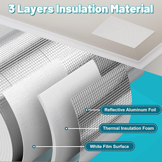 Insulation Cover for Vents, Foam Thermal Insulation with Veclro Strips, 3-Layer Whole House Fan Cover for Ceiling, Attic, RV, Garage, Reflective, Thermal Foam Cover - Image 3