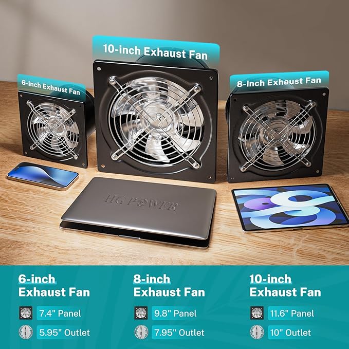 HG Power 10 Inch Metal Exhaust Fan with Switch, 988 CFM Powerful Garage Exhaust Fan with Damper, Potable Wall Mount Fan Fume Extractor Ventilation Fan for Shop, Shed, Basement, Chicken Coop, Black - Image 5