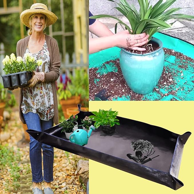 BIUWING 2 PCS Large Repotting Mat for Plant Transplanting and Mess Control, 43" X 29" Thickened Foldable Waterproof Plant Potting Tray, Portable Potting Mat Gardening Tray for House Plants Succulents - Image 6