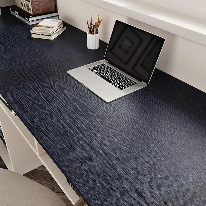 WESTICK Large Dark Wood Contact Paper Peel and Stick Counttertops Waterproof Navy Blue Wood Wallpaper Self Adhesive Wooden Grain Vinyl Countertop Wrap for Kitchen Tables Desk Cabinets Shelf 24" x 118" - Image 2