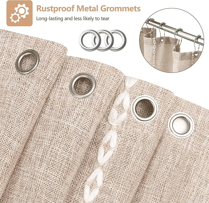 Boho Farmhouse Shower Curtain Heavyweight with Tassels, 72 x 76 Inch Extra Long Taupe Linen Textured Fabric Shower Curtain for Bathroom, Tan and White Striped Bath Décor Curtain Water Repellent - Image 5