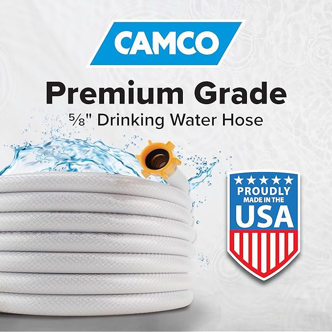 Camco Drinking Water Hose, 50', Reinforced PVC | Drinking Water Safe | Brass Fittings | Swivel Female Connector | 5/8-Inch ID - Image 2