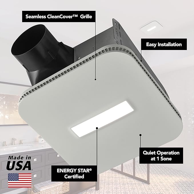Broan-NuTone AE110LK Bathroom Exhaust Fan with Light, Easy Install, ENERGY STAR Certified, Powerful 110 CFM, Quiet 1.0 Sones, White - Image 4