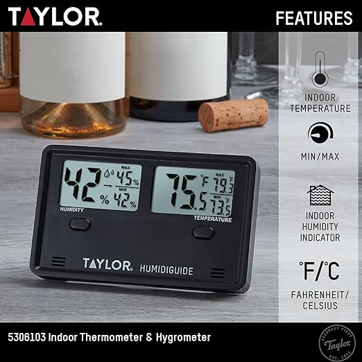 Taylor Wireless Digital Indoor Outdoor Thermometer and Hygrometer, Dual Display for Temperature and Humidity, Easy-to-Read for Home, Office, Greenhouse, Nursery, and Indoor Areas, Min/Max Black - Image 2