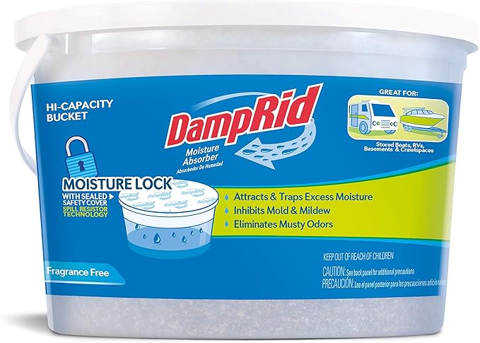 DampRid Moisture Absorber Hi-Capacity Bucket, 4 lb., Fragrance Free, For Fresher, Cleaner Air in Large Spaces, Lasts Up To 6 Months, No Electricity Required by DampRid
