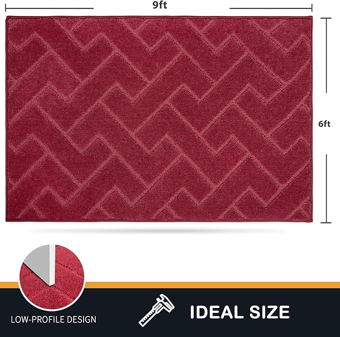 PURRUGS Easy Care Area Rug 6ft x 9ft, Non-Slip Machine Washable Entry Rug, Dog Door Mat, Stain Resistant Accent Rug for Hallway, Bedroom, Living Room and Mudroom, Cherry Red - Image 2