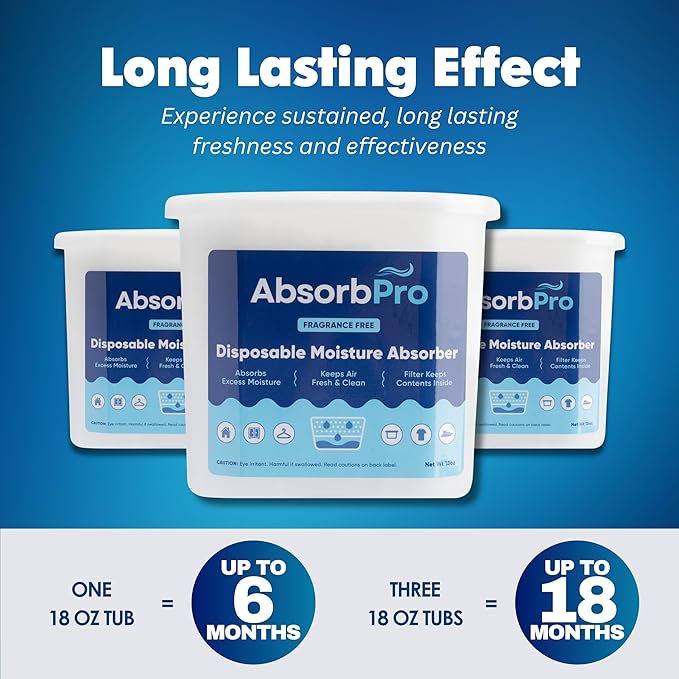 Moisture Absorber Tub Fragrance Free - 3-Pack - 18 oz Unscented Disposable Odor Eliminator Box & Dehumidifier for Garage, Home, Kitchen, Bedroom, Bathroom, Closet, Cars, and Boats - Image 3