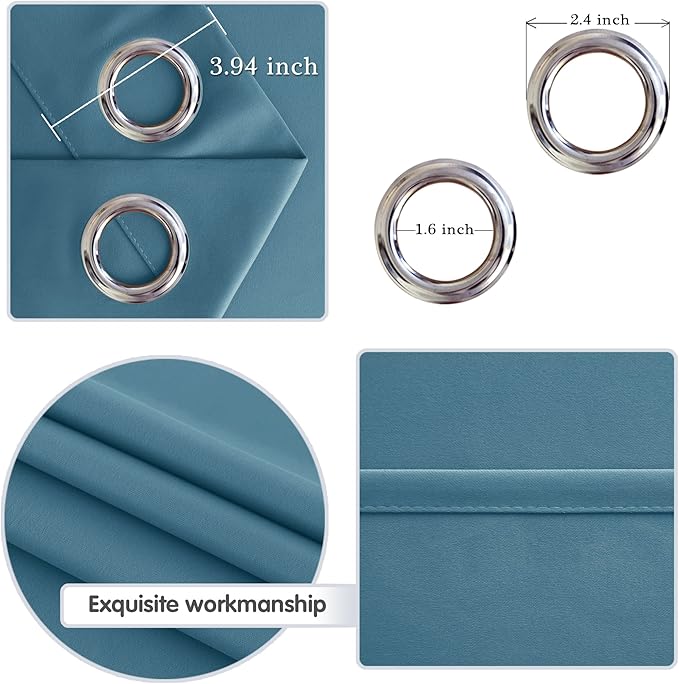 DWCN Blackout Curtain Panel for Bedroom - Thermal Insulated Energy Saving Grommet Blackout Drapery for Patio Door, Room Divider Big Long Curtain, Stone Blue, W100 by L96, 1 PC - Image 4
