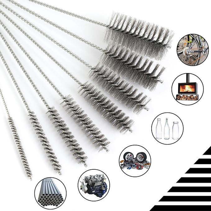 12 Inch Pipe Cleaning Brush Set with Stainless Steel Bristles, Tube Bottle Brush Kit, 8 Sizes for Auto Parts, Bottles, Guns, Tubes, Etc. - Image 6