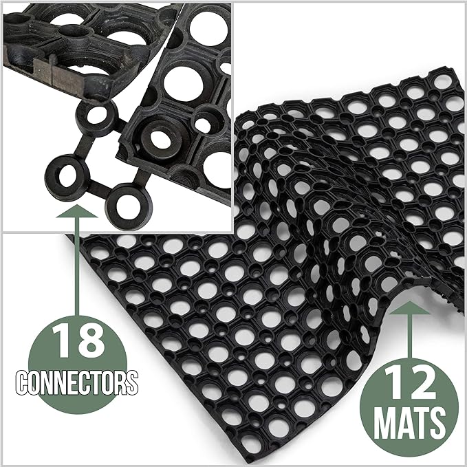 SafetyCare Interlocking Rubber Drainage Floor Mat - Anti-Fatigue - 24 x 16 inches - 12 Mats - Image 2