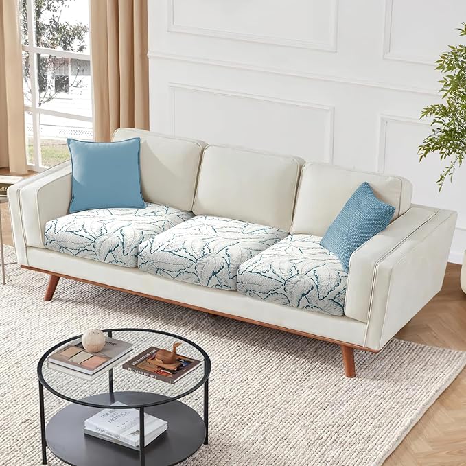 Fuloon Seat Cushion Covers, Stretch Couch Slipcovers Sofa Cushion Protective Solid Chair Slipcovers Washable Suitable for Armchair Loveseat Sofa 3 PC Blue - Image 5