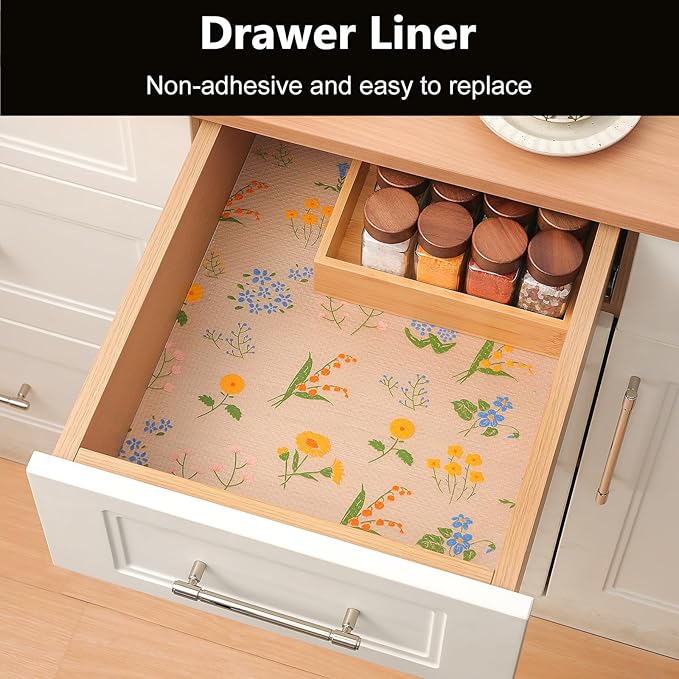 INNOLITES Shelf Liners for Kitchen Cabinets Non-Adhesive Drawer Liner with Floral, Waterproof Durable Easy to Clean, for Refrigerator, Shelves (Colorful Floral, 23.6" x 360") - Image 3