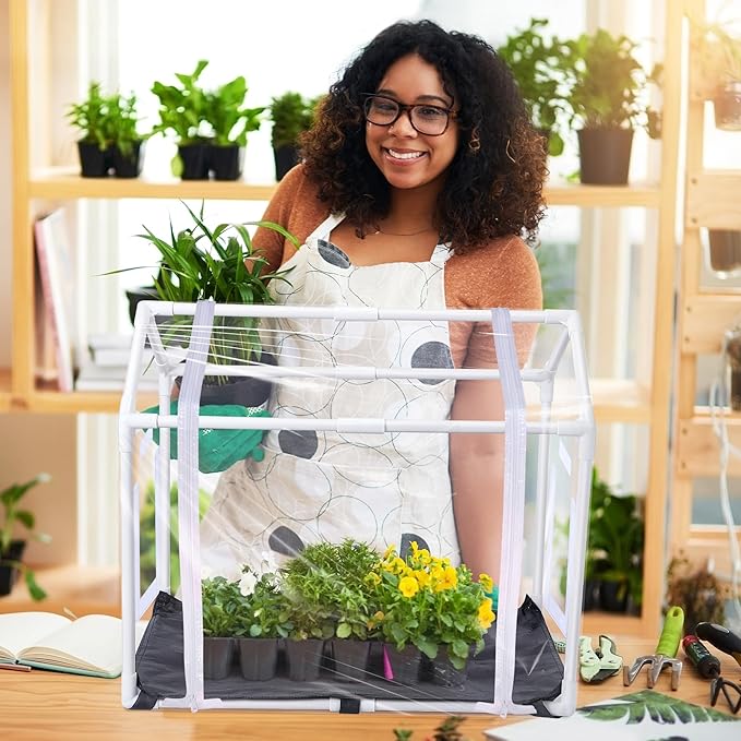 Mini Greenhouse with Potting Mat for Indoor Plant, Heavy Duty Portable Green House with Waterproof Pot Pad for Small Plants, Clear Small Plant Tent for Seed Humidity(White) - Image 8