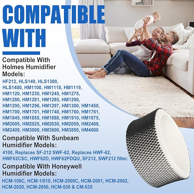 Podoy HWF62 Humidifier Filter Compatible with Holmes Sunbeam Humidifier Filter A, Replace HWF62 HWF62CS HWF62D SCM1100 SCM1701 SCM1702 SCM1762 SF212 HM1300 HM1761 (2 Pack) - Image 5