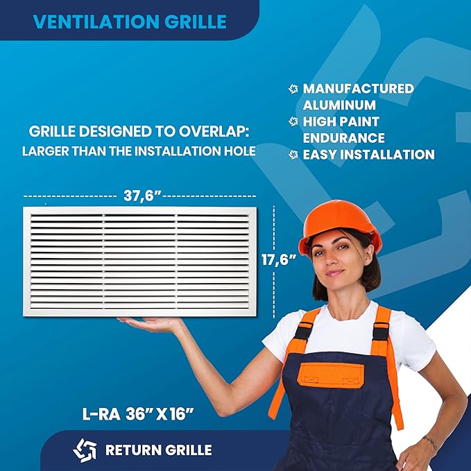 36x16 Inch (Duct Opening) Air Return Vent Cover Decorative – Premium Aluminum AC Vent Cover for Ceiling & Wall, Rustproof Grille, Ideal for Home HVAC Grille, Durable & Easy to Install by ACLAMINAIRE - Image 2