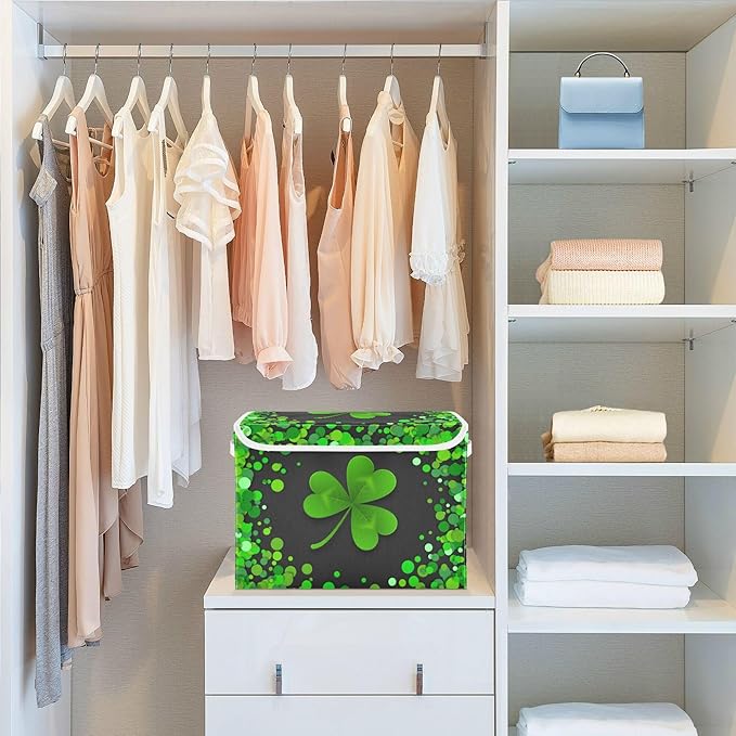 xigua St. Patrick's Day Storage Bins with Lids and Carrying Handle,Foldable Storage Boxes Organizer Containers Baskets Cube with Cover for Home Bedroom Closet Office - Image 6