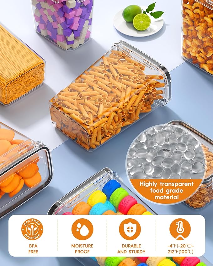 Airtight Food Storage Containers with Lids, 24 PCS Kitchen and Pantry Organization Canisters, BPA-Free, PVC-Free, Food-grade Plastic Leak-proof Jars for Cereal, Flour, Sugar, Extra 24 Labels & Marker - Image 4
