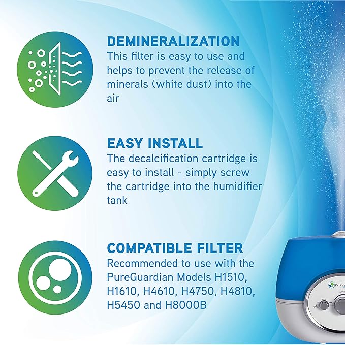 PureGuardian Humidifier Demineralization Filter, Cartridge 1, Prevents Release of Minerals, Lasts 1000 Hours, White, FLTDC - Image 2
