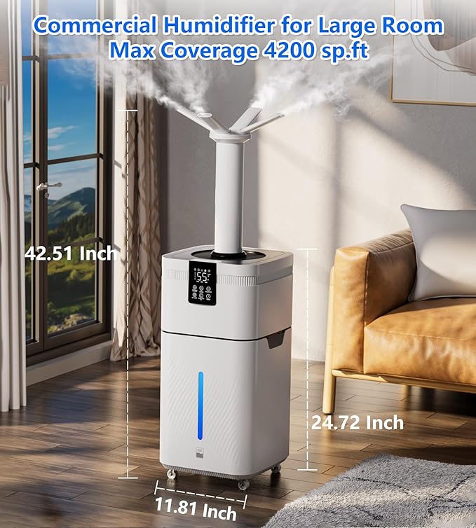 30L/7.93Gal Commercial Humidifier for Large Room 4200 sq ft, 3000mL/H Whole House Humidifiers with Supersized Cool Mist,Quiet Humidifiers for Bedroom, Home,Office, Plants, Warehouse - Image 2