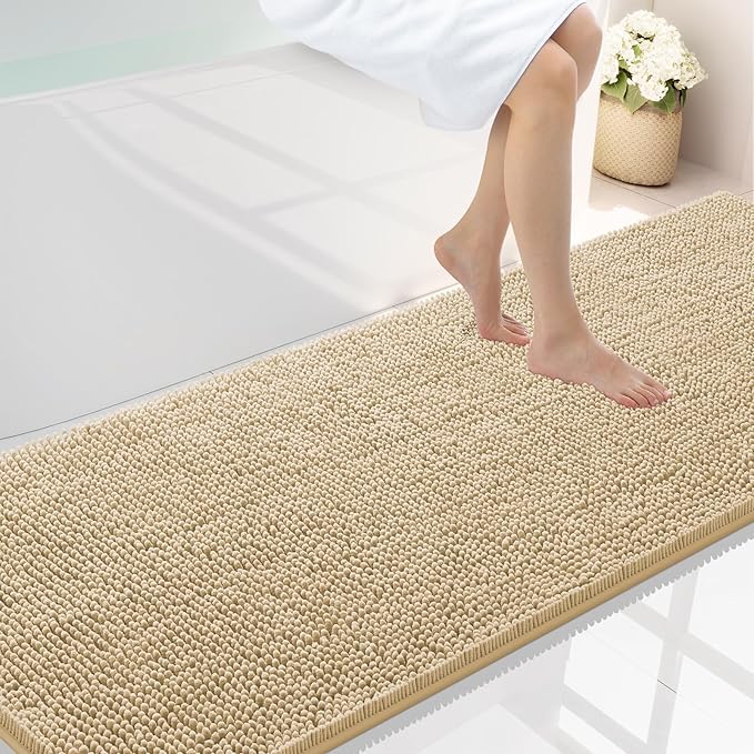 Smiry Luxury Chenille Bathroom Rugs 70x24, Extra Soft and Absorbent Shaggy Bath Mat, Machine Washable, Non-Slip Plush Carpet Runner for Tub, Shower, and Floor, Home Decor Accessories, Beige by Smiry