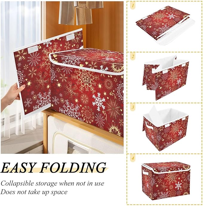 xigua Christmas Snowflakes Storage Bins with Lids and Carrying Handle,Foldable Storage Boxes Organizer Containers Baskets Cube with Cover for Home Bedroom Closet Office - Image 4