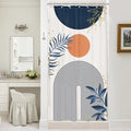 Small Stall Boho Shower Curtain 36Wx72H Navy Blue Modern Bohemian Mid Century Gold Leaves Orange Minimalist Geometric Bathroom Decor Half Narrow Bath Curtain Fabric Polyester 7 Pack Hooks by MitpokBrand