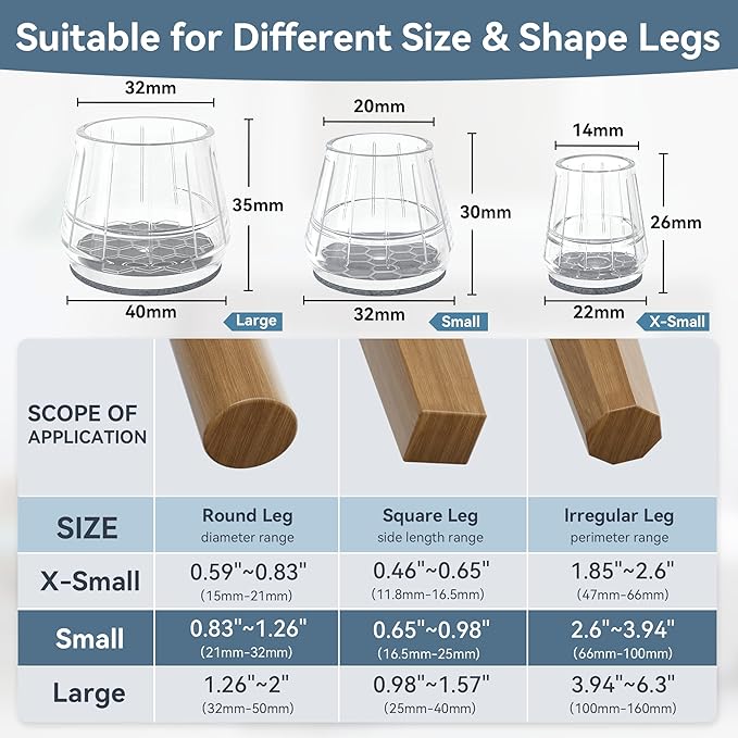 24PCS Silicone Chair Leg Floor Protectors for Hardwood Floors, Thicken Rubber Chair Leg Cap Covers, Non Slip Furniture Leg Pads to Protect Wood Tile Floors from Scratches and Reduce Noise - Image 3