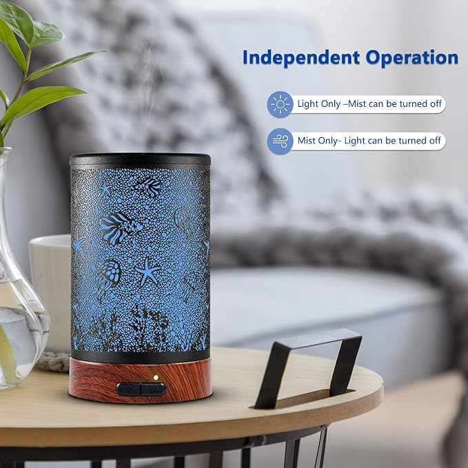 EQUSUPRO Aromatherapy Essential Oil Diffuser 150ml- Electric Cool Mist Aroma Diffuser with Intermittent Mode, Auto Shut-Off Protection, 7 Colors Changing LED Light for Home Office Decor & Gift (Sea) - Image 4