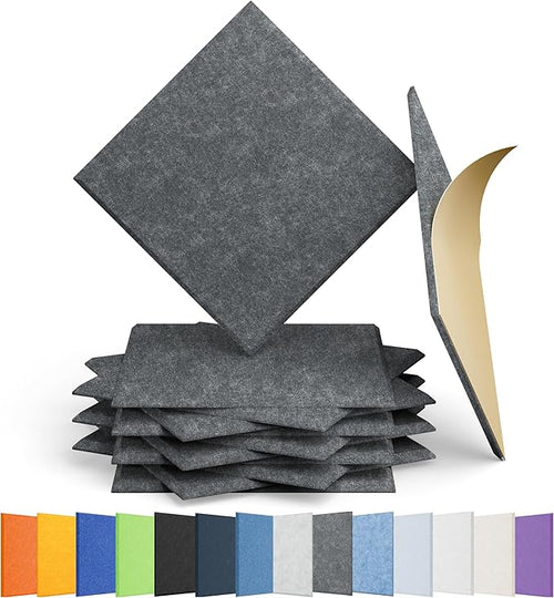 12 Pack Acoustic Panels Self Adhesive Sound Proof Foam, High Density Sound Acoustic Panel, 12X12X0.4 Inch Square Panels in Home, Office, Reccording Room, Studio,and more(Moonlight Grey) by Amantech