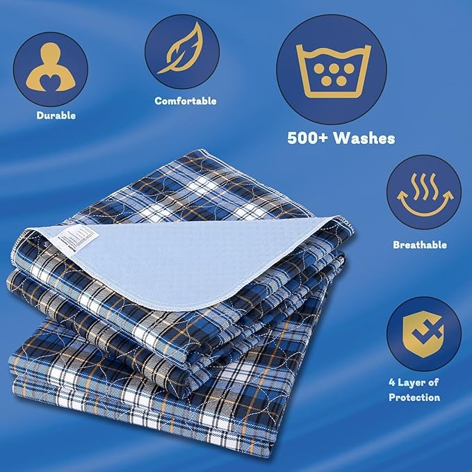 Washable Bed Pads, Non-Slip Bed Pads for Incontinence (36"" x 72"", 2 Pack) - Waterproof and Reusable Underpads for Adults, Kids, and Pets, Blue - Image 3