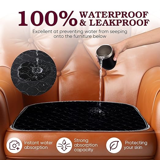 Waterproof Chair Pads for Incontinence 4 Pack Reusable Seat Protector Pads 22" x 21" Washable Chair Protector Seat Cover Chucks for Chairs Adults Elderly Kids Pets Black - Image 2