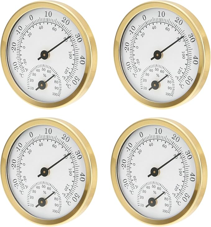 TEAMWILL Mini Analog Thermometer Hygrometer Humidity Meter Room Indoor Temperature, 2 in 1 Indoor Outdoor Temperature Humidity Monitor Gauge (4) by Unknown