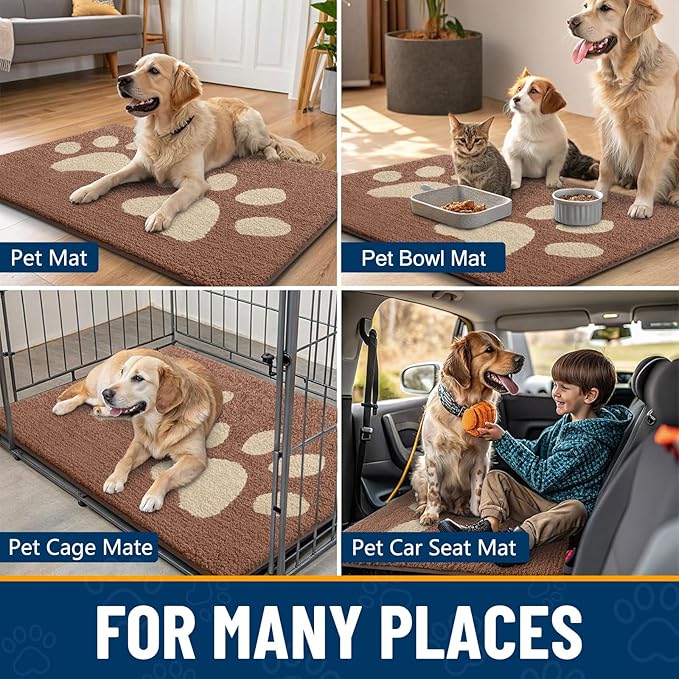 Smiry Dog Door Mat for Muddy Paws, Absorbs Moisture and Dirt, Low-Profile Entryway Mat with Non-Slip Backing, Entry Indoor Outdoor Doormat for Inside Floor (30x20 Inches, Camel, Paw) - Image 7