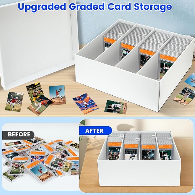 Pulchra 2 Pack Trading Graded Card Storage Box - 4 Rows Graded Card Case Holds 176 PSA Slab Cards, Graded Card, Cardboard Holder Organizer Boxes with Dividers for Sport Cards PSA/GMA/CSG/SGC/HGA/MTG - Image 4