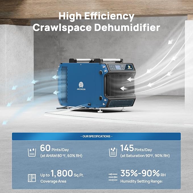 ARGENDON Commercial Dehumidifier for Crawlspace, 145 Pints Dehumidifiers with Drain Hose, Industrial Dehumifier for Basement, Industrial, Job Sites, cETL, 5-Year Limited Warranty - Image 2