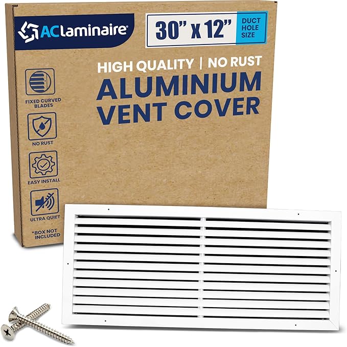 30x12 Inch (Duct Opening) Air Return Vent Cover Decorative – Premium Aluminum AC Vent Cover for Ceiling & Wall, Rustproof Grille, Ideal for Home HVAC Grille, Durable & Easy to Install by ACLAMINAIRE by LAMINAIRE