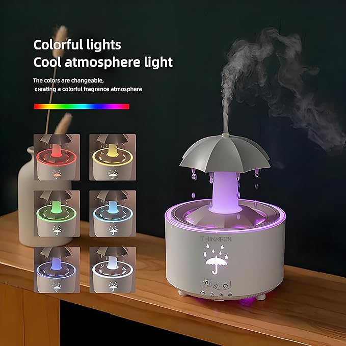 Humidifiers for Bedroom,Aromatherapy Essential Oils Diffuser,Quiet Ultrasonic Clouds and Cool Mist Humidifier, 7 Colors Breathing LED Light,Rotating Umbrella Rain Drops,Ideal Holiday Gifts for Home - Image 4