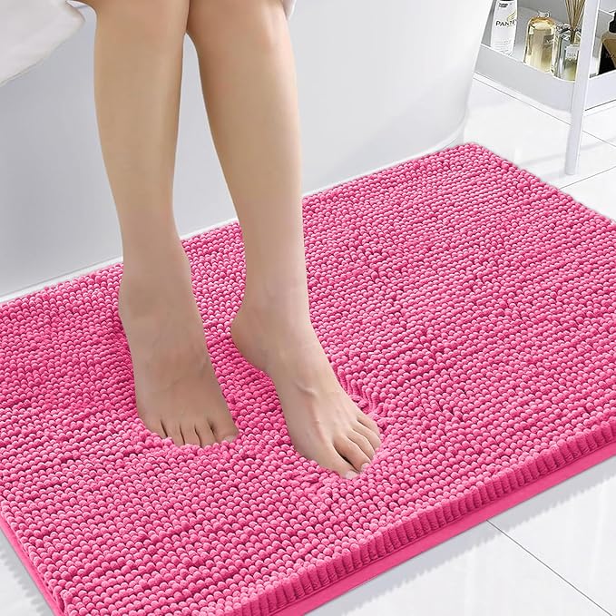 Smiry Luxury Chenille Bathroom Rugs 36x24, Extra Soft and Absorbent Shaggy Bath Mat, Machine Washable, Non-Slip Plush Carpet Runner for Tub, Shower, and Floor, Home Decor Accessories, Hot Pink by Smiry