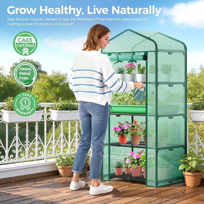 Ohuhu Mini Greenhouse for Indoor Outdoor, Small Plastic Plant Green House 4-Tier Rack Stand Portable Greenhouses with Durable PE Cover for Seedling, 2.5x1.6x5.2 FT, Ideal Gardening Gifts for Women Men - Image 9