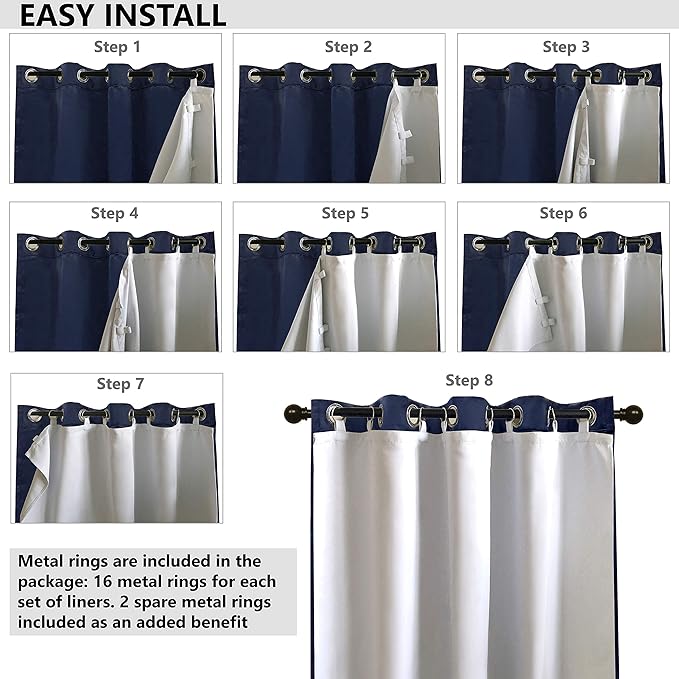DriftAway Thermal Insulated 100 Percent Darkening Blackout Curtain Liner 2 Panels Each Liner Size 50 Inch by 50 Inch Rings Included Off White Panel - Image 4