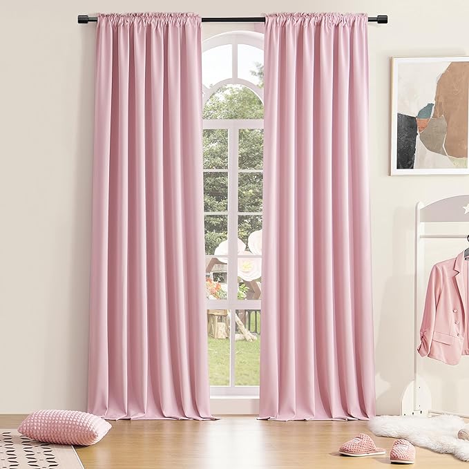 DONREN Pink Blackout Drapes for Girls Room - Home Decoration Privacy Protection Thermal Insulated Blackout Window Drape with Rod Pocket (2 Panels,42 x 96 Inch) by DONREN