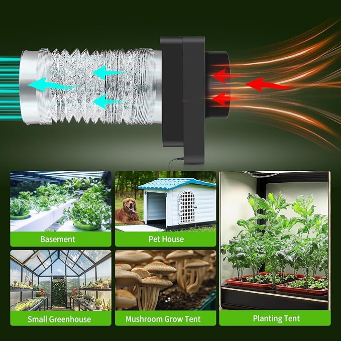 4-Inch Grow Tent Inline Duct Fan, Smart Temperature & Humidity Control, Automatic Ventilation System, for Grow Tents, Mushroom Rooms, Greenhouses (2-Pack) - Image 6