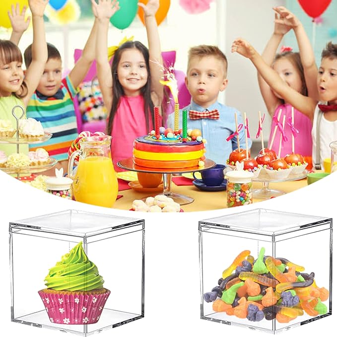 KissYou Acrylic Display Box with Lid 2 Pieces Clear Square Cube Jewelry Storage Contanier Wedding Candy Boxes - Image 3