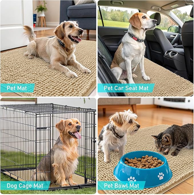 OLANLY Dog Door Mat for Muddy Paws 59x20, Absorbs Moisture and Dirt, Absorbent Non-Slip Washable Doormat, Quick Dry Chenille Mud Mat for Dogs, Entry Indoor Entryway Carpet for Inside Floor, Beige - Image 7